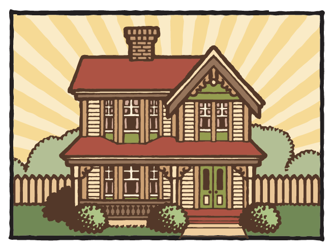 cute vector art illustration of a Victorian house