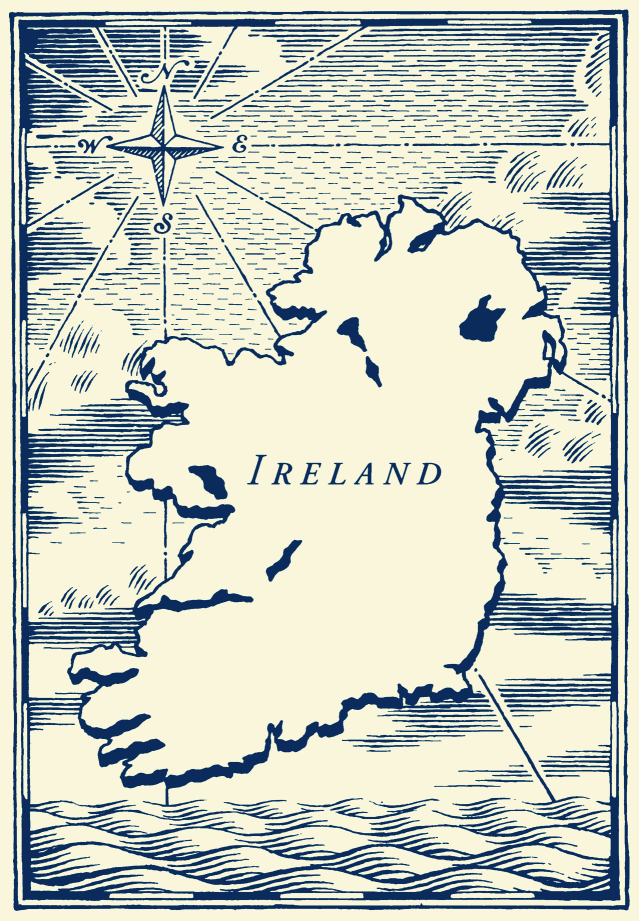 Pen and ink map of Ireland