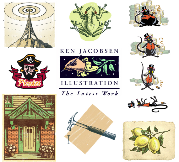 Pen and ink illustrations in classic woodcut and engraving style