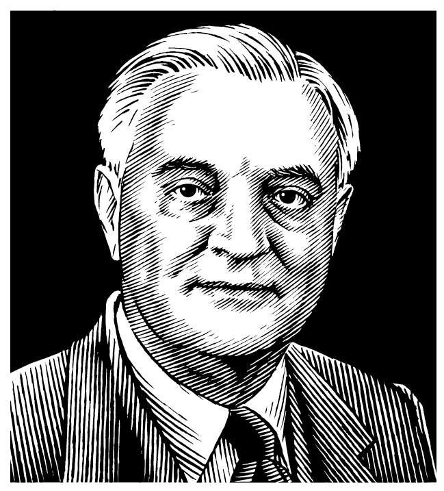 Pen and ink portrait of Walter Mondale