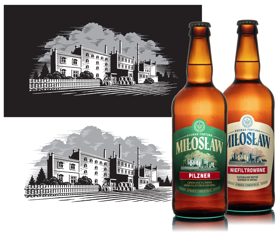 Vector art illustration of a brewery for a beer bottle label