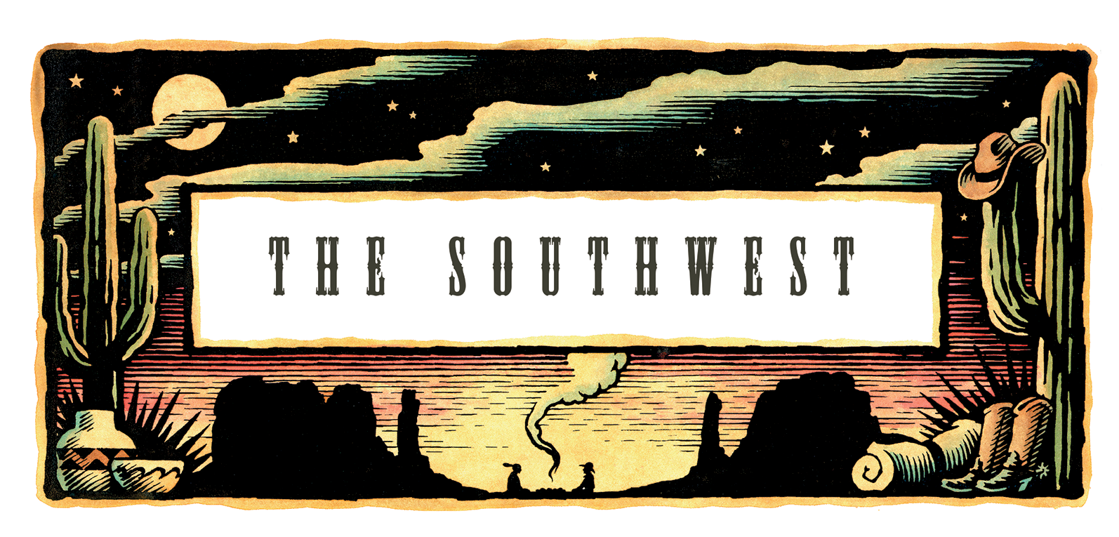Illustration of a desert cowboy scene for a retail store poster