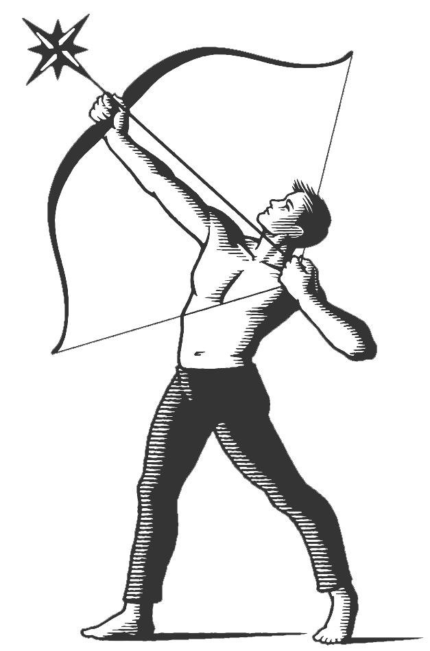 An Art Deco style logo illustration of an archer by the illustrator Ken Jacobsen.