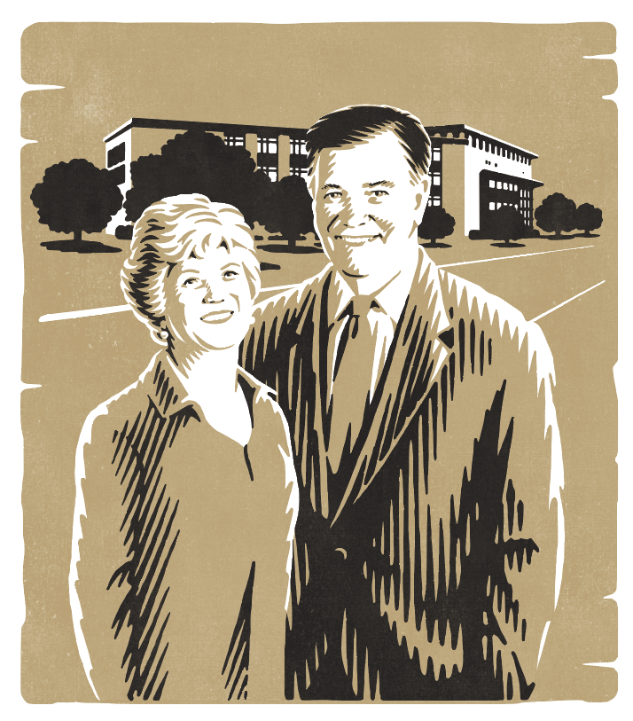 Vector art illustrations of a couple drawn in woodcut style by the illustrator Ken Jacobsen.