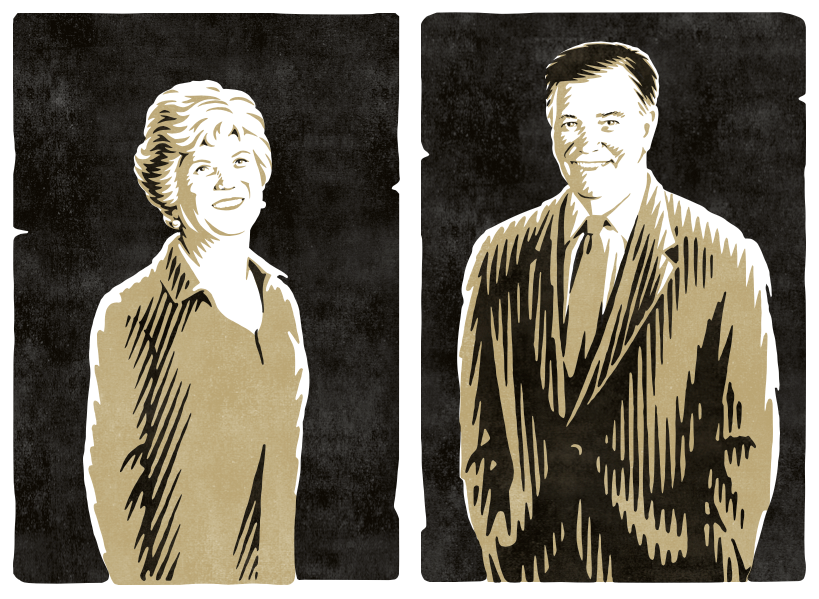 Vector art illustrations of a couple drawn in woodcut style by the illustrator Ken Jacobsen.