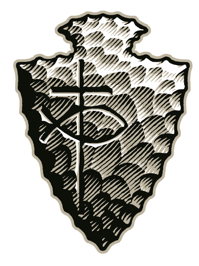 Vector art illustration of an arrowhead drawn by Ken Jacobsen in woodcut style.