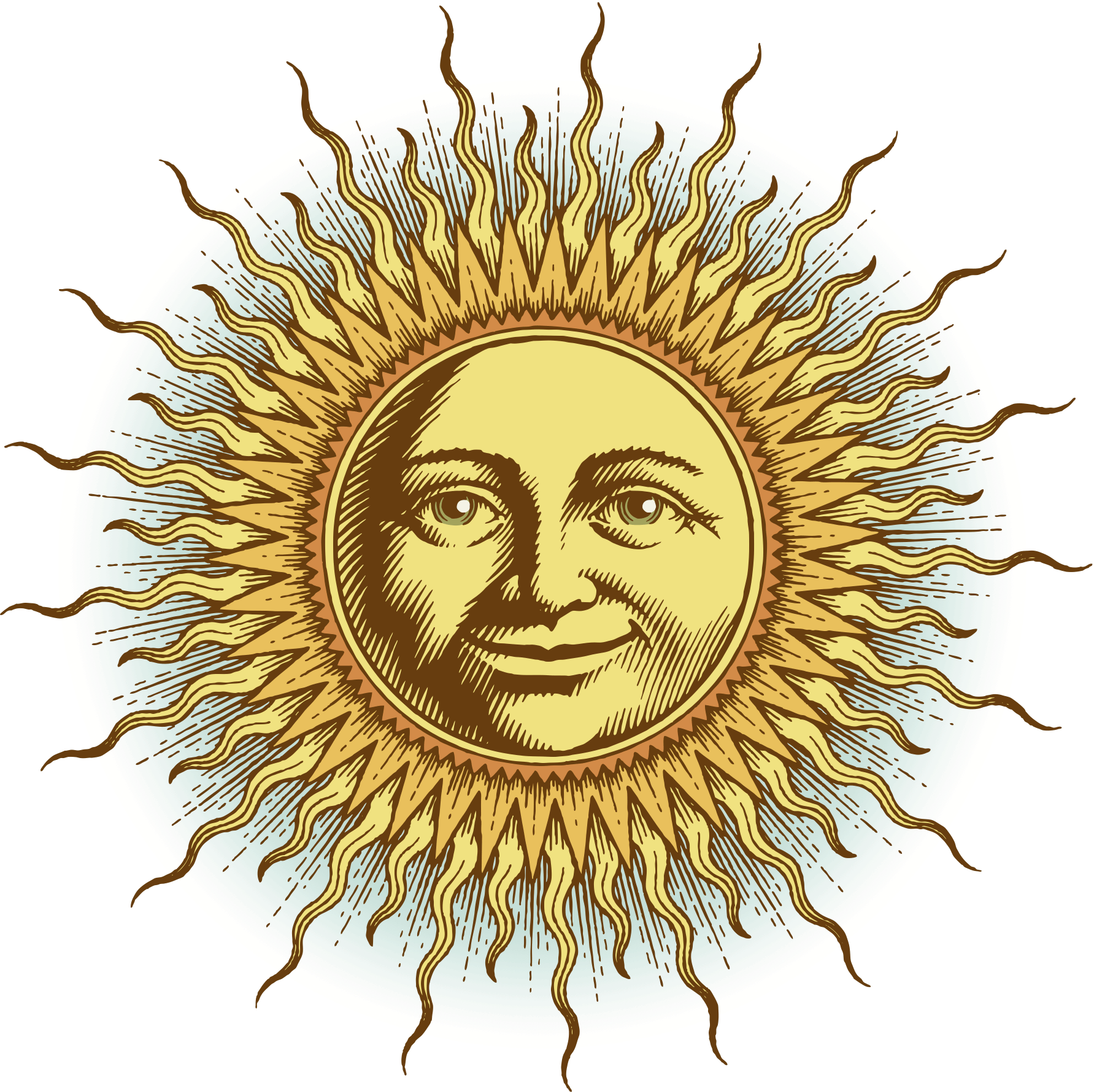 A vector art illustration of a smiling sun by the illustrator Ken Jacobsen.