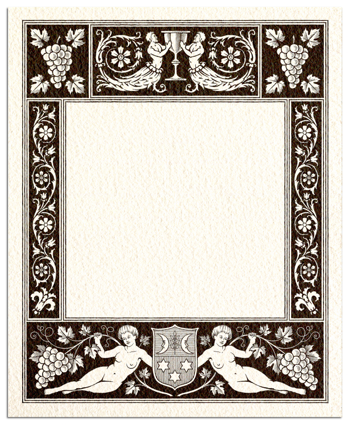 An early Renaissance style wine label by the illustrator Ken Jacobsen.