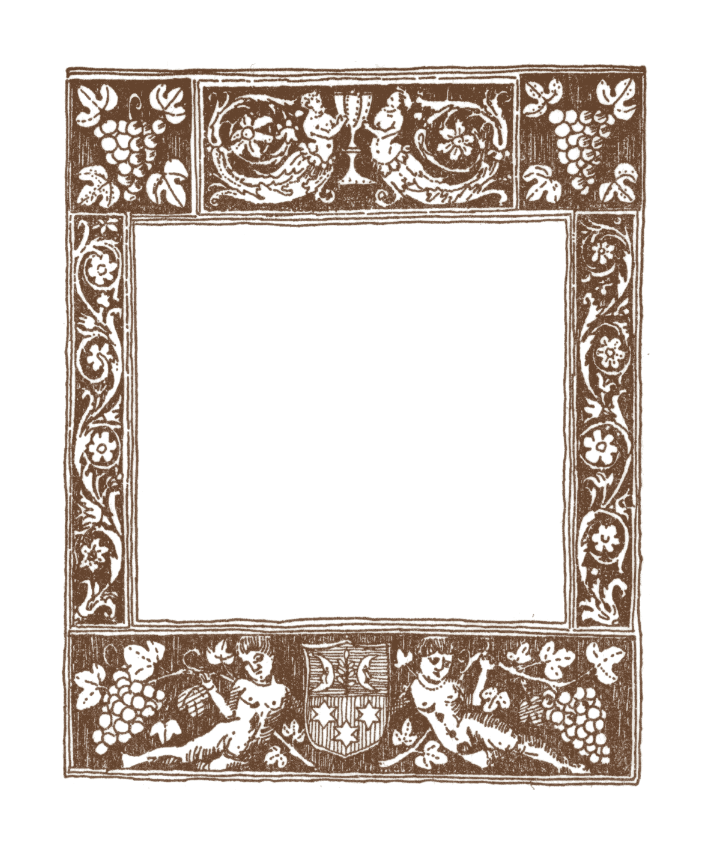 An early Renaissance style wine label by the illustrator Ken Jacobsen.